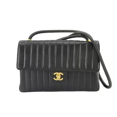 CHANEL Mademoiselle Shoulder Bag Leather Black Vintage Purse 90226561 • $2047.30