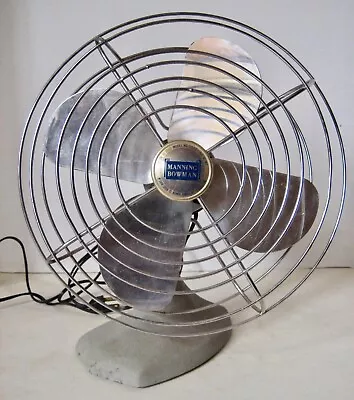 Vintage Manning Bowman Model 10503 Cast Iron 10  Oscillating Desk Fan Works • $40