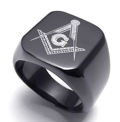 Free Mason Ring - Black Flat Face Freemasonry Stainless Steel Masonic Rings • $27.99