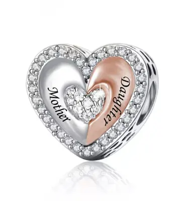 Mother Daughter Rose Gold Heart Charm Sterling Silver 925 Mum Mummy Love Gift • £15.98