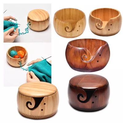 Large Wooden Yarn Bowl Knitting Crochet Holder Yarn Wool Storage Organizer Tool • £12.59