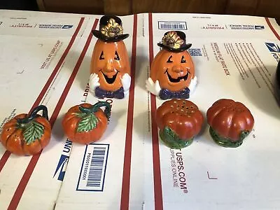 3 Sets Vintage Orange  Pumpkin Salt & Pepper Shakers Japan  Ceramic  Halloween • $26