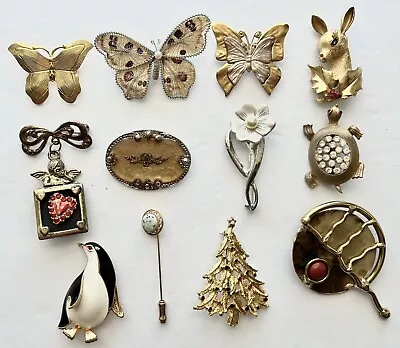 Lot Of 12 Vtg Brooches Scatter Pins Mixed Bag Enamel Jewelry *Some Marked • $10.99