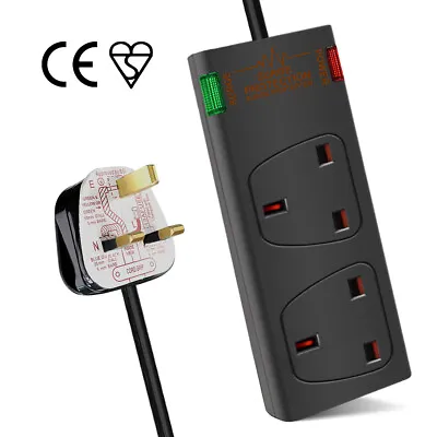 £12.99 • Buy Surge Protected Mains Extension Lead UK Power Cable Plug Trailing 2 Socket Black
