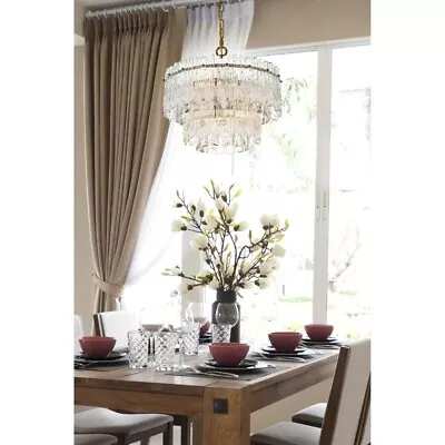 Crystal Chandelier Satin Gold Living Dining Room Foyer Pendant Light Fixture 15  • $441