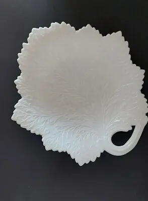 Fenton Leaf Embossed Milk Glass Plate Dish Mid Century Modern White  • $9