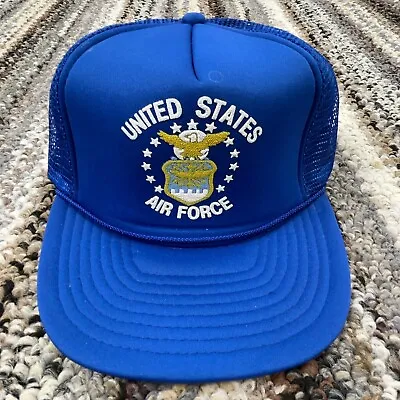 Vintage Air Force Hat Cap Trucker Snap Back Blue Mesh US USAF 90s Y2K Adult • $19.91