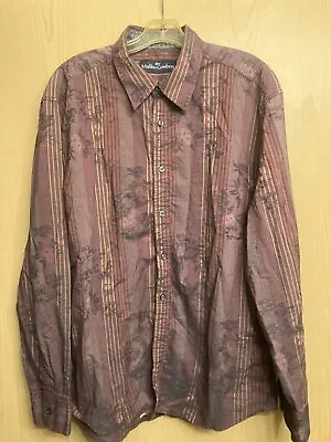 Malibu Cowboy Long Sleeve Shirt XL Western Striped Floral Print Maroon & Grey • $9.99