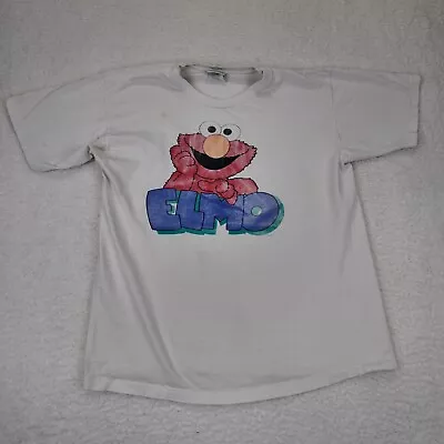 Vintage Sesame Street T-Shirt Men's Medium Elmo Graphic White USA Made 90s • $17.05