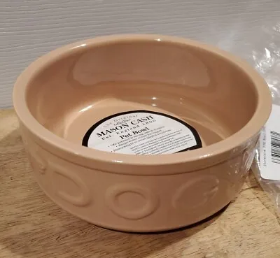 MASON CASH PET DOG Food Or Water Dish 7  Bowl Tan Pottery Embossed - NEW! • $19.99