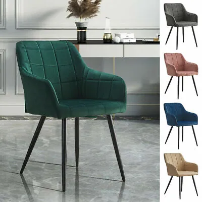 £129.59 • Buy 2 Pcs Dining Chairs Velvet Upholstered Seat Armchairs Metal Legs Home Kitchen UK