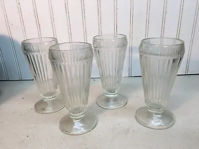 Old Fashioned Milkshake Ice Cream Soda  Sundae Glass 12oz. Set Of 4 Ribbed VTG • $46.75