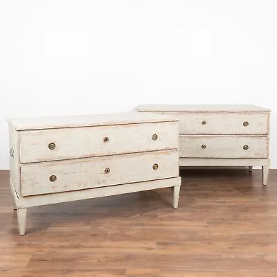 Pair Long Gray Painted Pine Chests Of Two Drawers Sweden Circa 1800-40 • $6900
