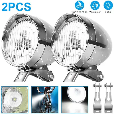 2Pack Classical Vintage 3-LED Bike Headlight Bicycle Retro Light Front Head Lamp • $13.69