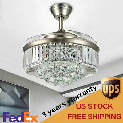 Crystal 42  Chandelier Ceiling Fan Light Retractable LED 3 Color Change W/Remote • $113.05