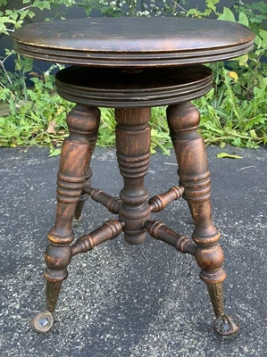 $139 • Buy Antique LYON Victorian Piano Stool Adjustable Seat Height Glass Ball Feet Organ