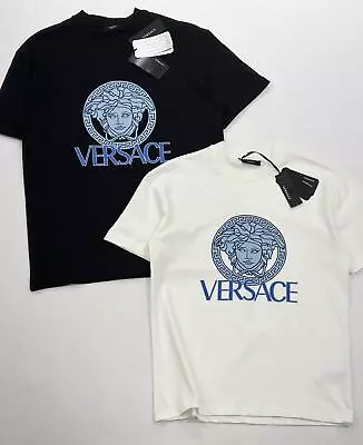 Cotton Men's Versace T Shirt US Slim Size Short Sleeve Black& Blue • $95