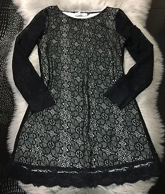 Veronica M Veronicam Black Lace Over White Lining Long Sleeve Dress Sz XS Cute! • $24.99