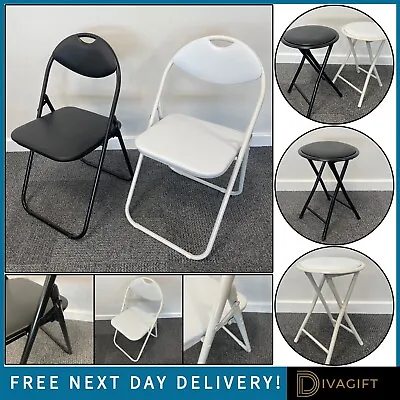 Folding Chair Folding Stool Black White Round Foldable Metal Chairs Stools New • £16.99