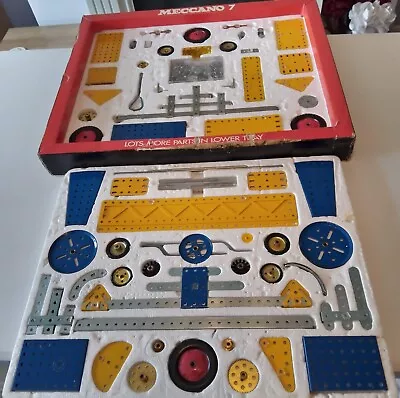 Meccano No 7 Set From Early 1970's - Yellow Blue And Zinc • £45