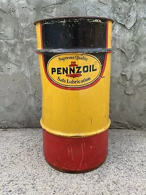 Pennzoil SAF Lubrication 16 Gallon Oil Gas Drum Barrel Can Trash Garage Shop Vtg • $219.99