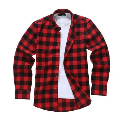 Tartan Flannel Mens Lumberjack Shirt Casual Vintage Red Black PlaidSize S - 3XL • £18.95