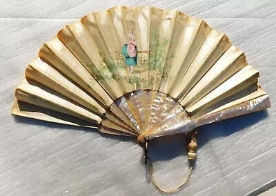 Fan Eventail Antique Important Mother Of Pearl Sticks  And Silk Hand Fan    • $129