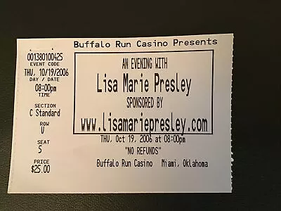 Lisa Marie Presley 2006 Concert Ticket / Miami Oklahoma / Elvis • $136.71