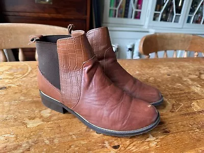 Womens New Look Tan Brown Leather Chelsea Boots Uk 6 Ankle Shoes • £19.99