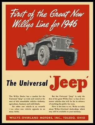 $33.88 • Buy 1946 Willys Jeep Universal Line New Metal Sign: Large Size - 12 X 16 