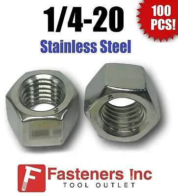 (Qty 100) 1/4-20 Stainless Steel Finished Hex Nuts 304 / 18-8 1/4 -20 • $11.99