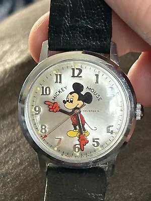 Helbros Mickey Mouse Watch/17 Jewels  W Germany. Runs Good • $49