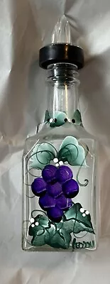 Hand Painted Grapes Glass Oil Bottle Cruet With Pour Spout Artist Signed Leddon • $11.95