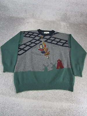 Vintage Iceberg History Sweater Mens Large Green Pullover Don Quixote *Rips • $79.99