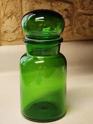 $7.99 • Buy Belgium Green Glass Apothecary Jar With Bubble Top 9  Tall