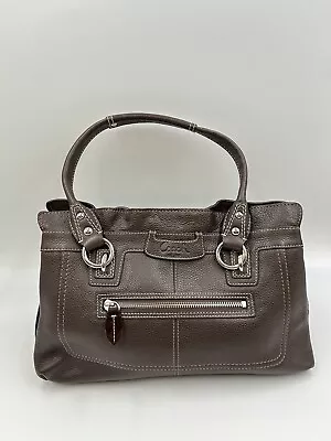 Coach Ashley Leather Satchel Handbag Shoulder Bag - Brown Purple Satin Interior • £48.18