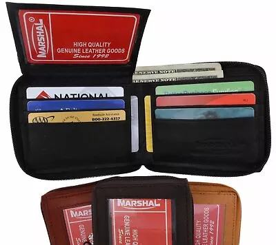 Mens Zipper Bifold Genuine Leather Outside ID Window Card Zip Around Wallet NEW • $12.99