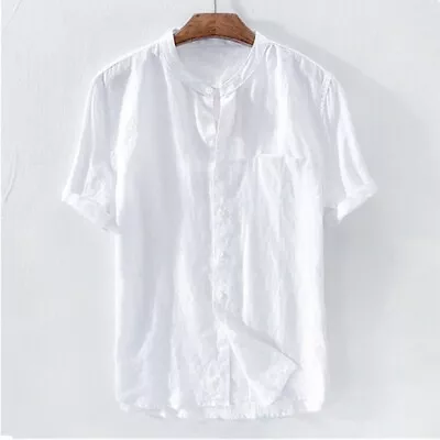 Mens Summer Casual Plain Contrast Dress Top Tee Grandad Short Sleeve T Shirt • $15.68