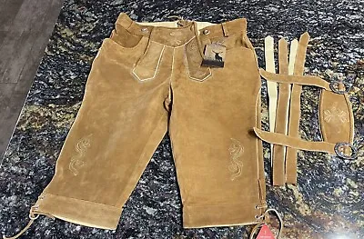 German Bavarian Oktoberfest Trachten Lederhosen Real Leather Men Size 34 • $75