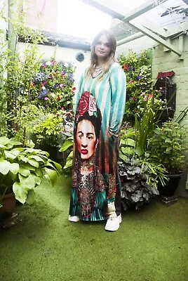 REDUCED SALE Frida Kahlo Long Cotton Jersey Plus Size Long Sleeve Dress  • $31.13