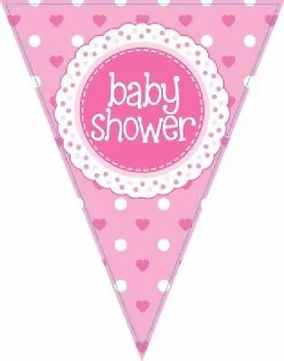 Baby Shower Bunting - Pink Girl Hanging Party Decoration Banner - Fast Dispatch • £2.99