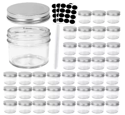 4 Oz Clear Glass Jars With Silver Metal Lids 40 Pack 100ml Mason Jars Round ... • $33.99
