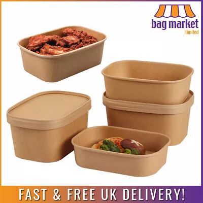 50 X Microwavable Kraft Food Containers With Lids | Takeaway/Boxes/Freezer Safe • £22.99