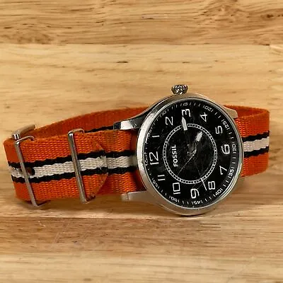 Fossil FS4528 Men's Orange Nylon Strap Analog Dial Quartz Wristwatch - For Parts • $19.99