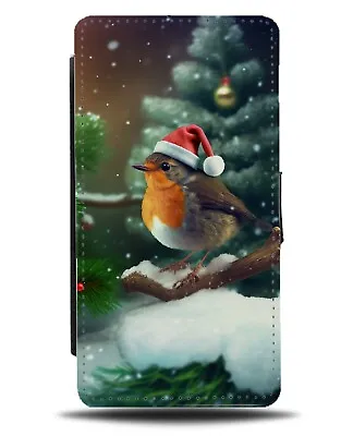 Christmas Red Robin Flip Wallet Case In Santa Hat Robins Card Photo Picture CL97 • £19.99