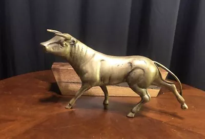 Vintage Solid Brass Running Bull Statue Sculpture 11.5” Stunning Piece • $254.96