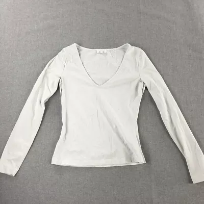 Kookai Womens Knit Top Size 1 White Long Sleeve V-Neck Pullover Shirt • $13.98