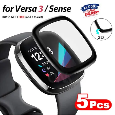 5PCS For Fitbit Versa 3/Sense 3D Curved Edge Tempered Glass Screen Protector AU • $18.99