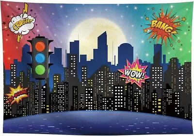Allenjoy Superhero Super City Skyline Buildings Baby Birthday Backdrop • $22.95