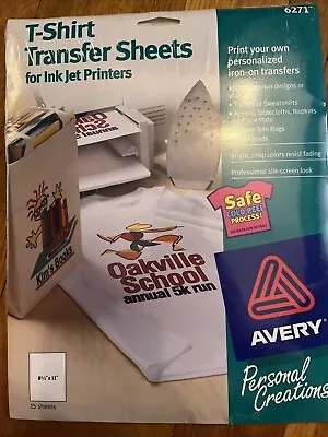 AVERY 6271 T-Shirt Transfers Iron On  InkJet White 15 Sheets  8-1/2 X11  SEALED • $9.99